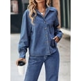 thumbnail image 5 of Women Denim Shirt Long Sleeve Jean Shirt Long Sleeve Regular Fit Casual Button Down Shirts Blue S, 5 of 8