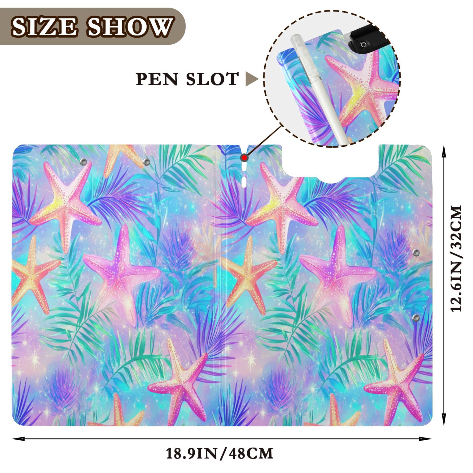 FORMRS A4 Clipboard Folder with Pen Holder Horizontal Foldable School Office Binder, Neon Starfish Pattern