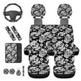 thumbnail image 6 of HUIACONG Sugar Skull Car Accessories Set 14 Pcs Universal Front and Back Seat Covers Full Set with Steering Wheel Cover Armrest Cover Seat Belt Pads Headrest Cover Coasters Keychain Universal Fit, 6 of 8