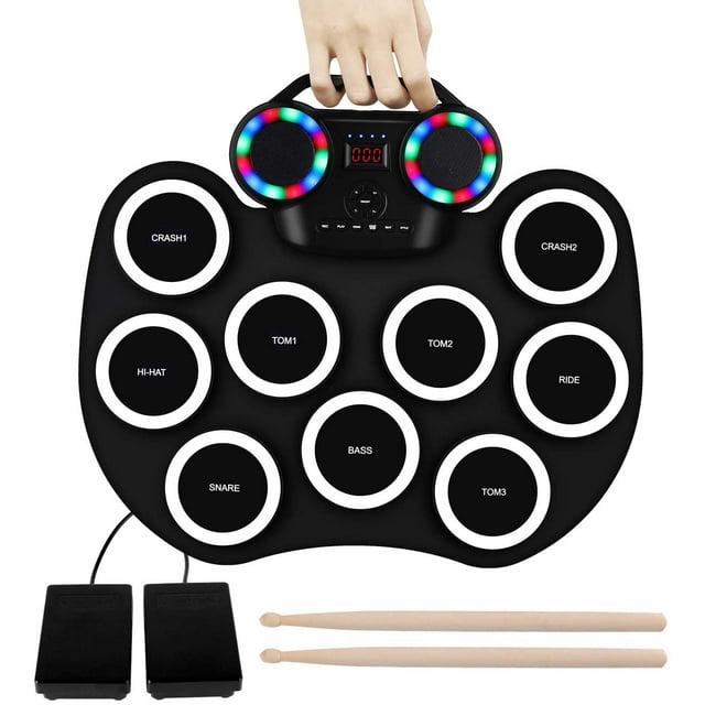 WERSI Tambour Électronique portable, Tambour Électronique Roulé à la Main, Lumière Clignotante, Tambour Bluetooth, Batterie au lithium Intégrée, avec Klaxon