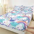 thumbnail image 4 of Feelyou Cartoon Blue Rainbow Twin Sheet Sets for Kids, Dreamy Starry Sky Cloud Twin Fitted Sheet, Cute Love Heart Flat Sheet, Breathable Home Decor, 3 Pieces, 4 of 8