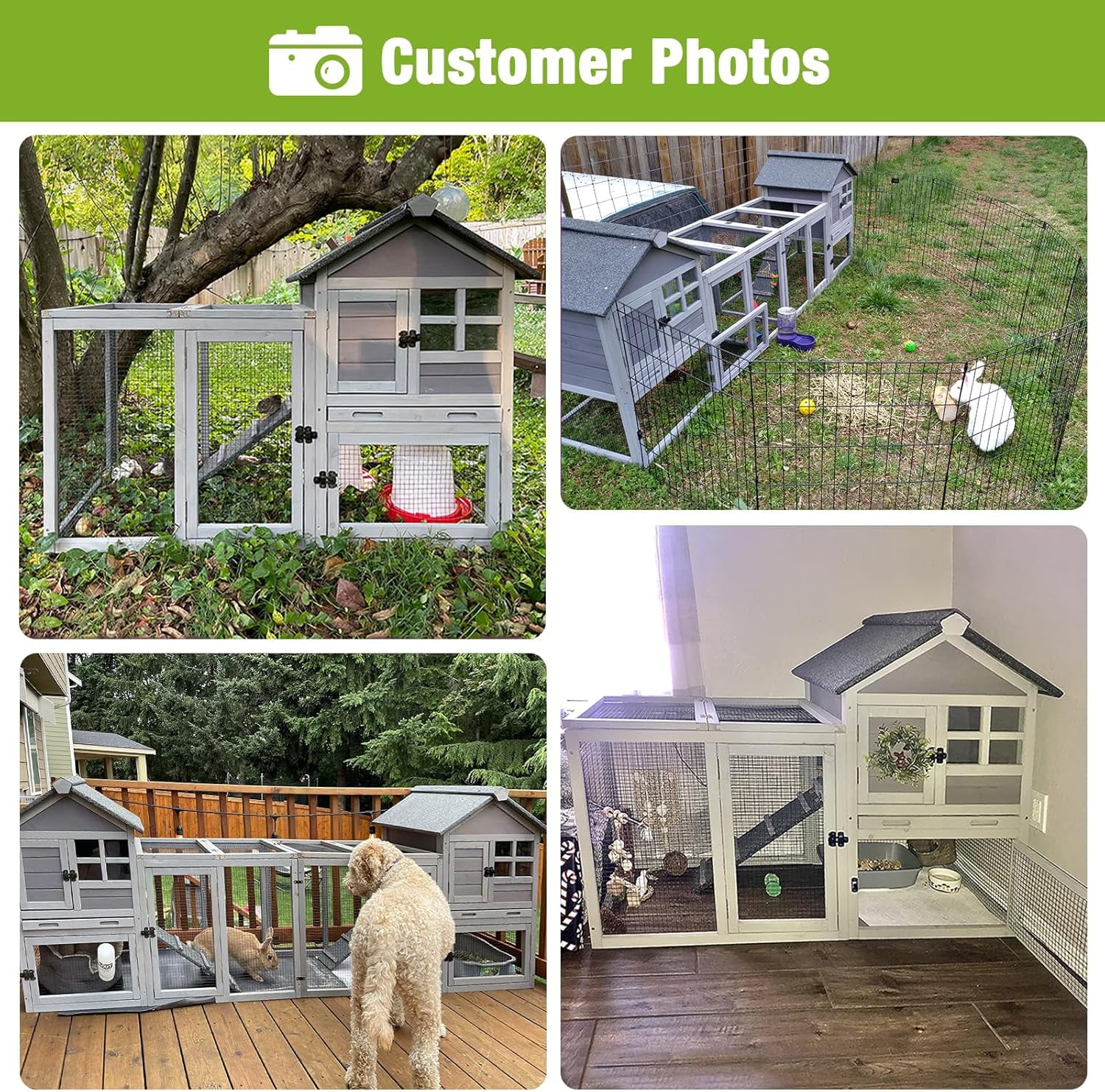 BUTINGLALE 51.6" L Chicken coop Outdoor Rabbit Hutch Indoor Bunny Cage Expandable Duck House(Grey)
