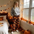 thumbnail image 4 of QWKLEAJ Halloween Pajama Pants Women Pumpkin Print Lounge Pants Drawstring Wide Leg Sleepwear Fall Holiday Loungewear Cozy Home Trousers Autumn Themed Bottoms Festive Nightwear, 4 of 6