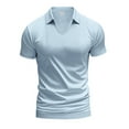 thumbnail image 2 of Men Shirts Solid Color V Neck Short Sleeve Casual Beach Vacation Summer Hippie Tops Blue Mens Tshirts, 2 of 8