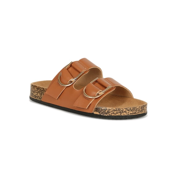 Women Open Toe Dual Buckled Cork Footbed Slide Sandal 19194