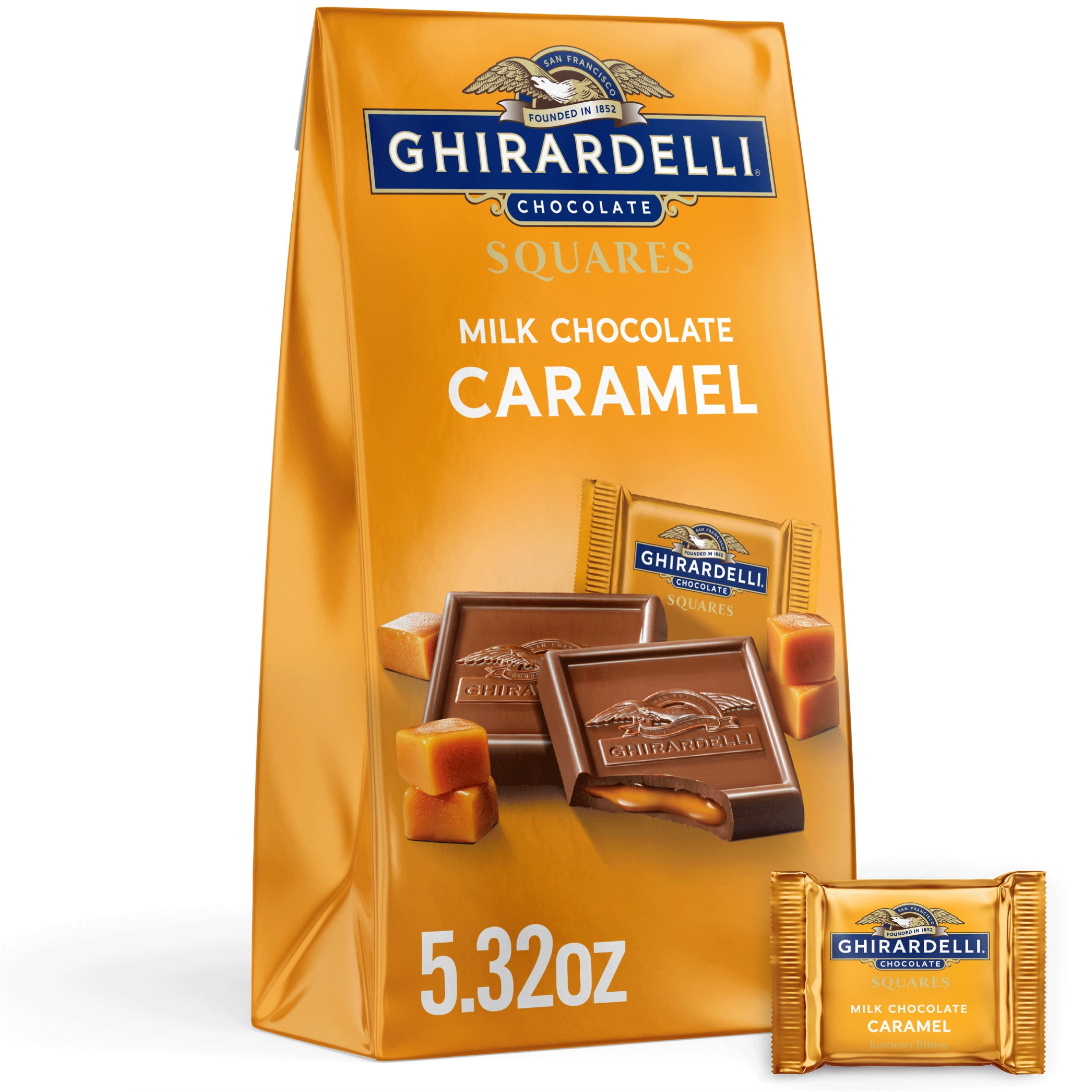 (3 pack) GHIRARDELLI Milk Chocolate Candy SQUARES with Caramel Filling, 5.32 oz Bag