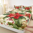 thumbnail image 3 of Manfei Green Red Beige Twin Sheet Sets,Merry Christmas Twin Fitted Sheet,Xmas Floral Berry Flat Sheet For Adult,Super Cozy Room Decor,3pcs, 3 of 7