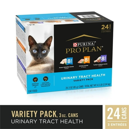 (24 Pack) Purina Pro Plan Urinary Tract Cat Food, Urinary Tract Health Wet Cat Food Variety Pack Entrees, 3 oz. Cans