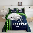 thumbnail image 2 of Full Size Bedding Sets for Boys American Football Comforter Set, Football Game Sports Theme Bed Comforter Set Navy Blue Fluorescent Green Duvet Set with 2 Pillowcases (Seattle), 2 of 7