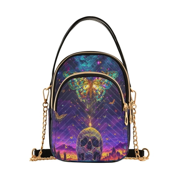 ALAZA Chain Crossbody Bags for Women Butterflies and Skull Heads Shoulder Handbag Phone Purse
