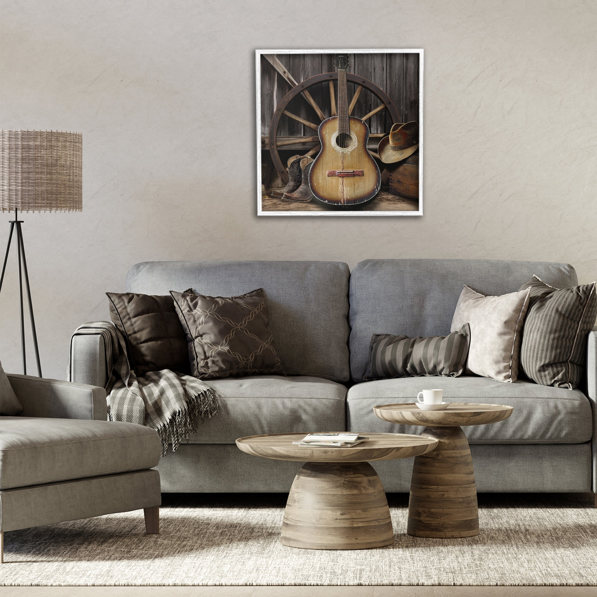 Stupell Industries Rustic Western Guitar with Hat White Framed Giclee Art, design by CAD Designs
