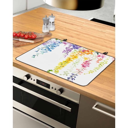 nqOlkjepod Large Induction Cooktop Protector Mat 28.5 x20.5 Colorful Botanical Stove Top Covers for Electric Stove Spring Floral Weeping Watercolor Stove Burner Cover Mats Glass Top Stove Cover