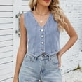 thumbnail image 5 of Kaemgyyd Women's Denim Vest Sleeveless V Neck Fashion Jean Vest Top Casual Button down Crop Slim Summer Outfit Coat, 5 of 6