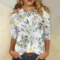 thumbnail image 2 of Camisas de manga 3/4 para mujer Camisetas con estampado lindo Blusas Casual Tallas grandes Tops básicos Jersey verde menta / XL, 2 of 9