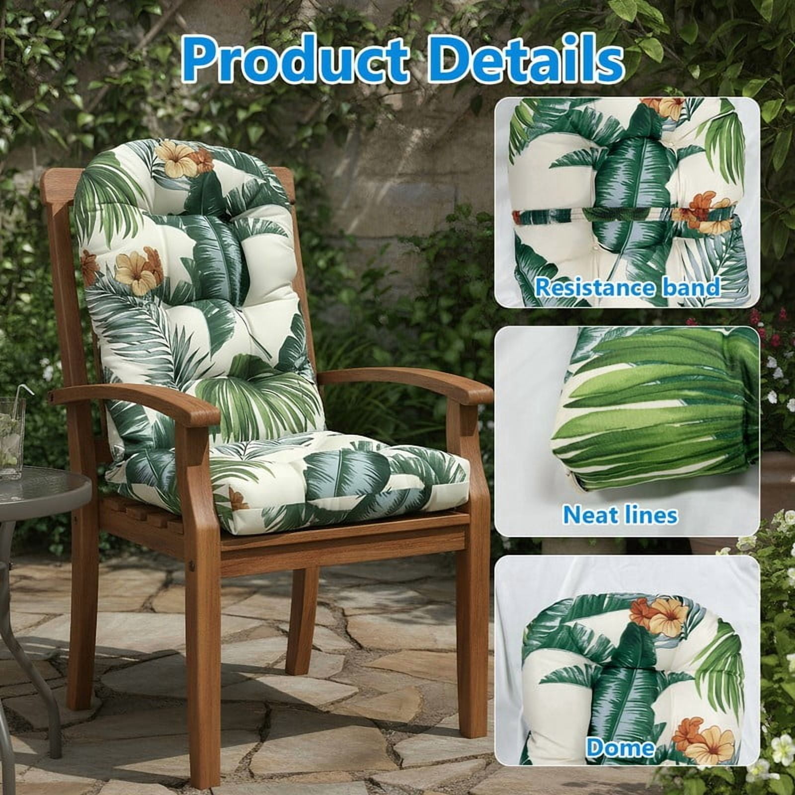 GKXLH Outdoor Adirondack Chair Cushions, Water Resistant Patio Rocking Chair Cushion, Non-Slip High Back Patio Pads with Ties (43" x 19" x 3", Hawaiian, 1 Pack)