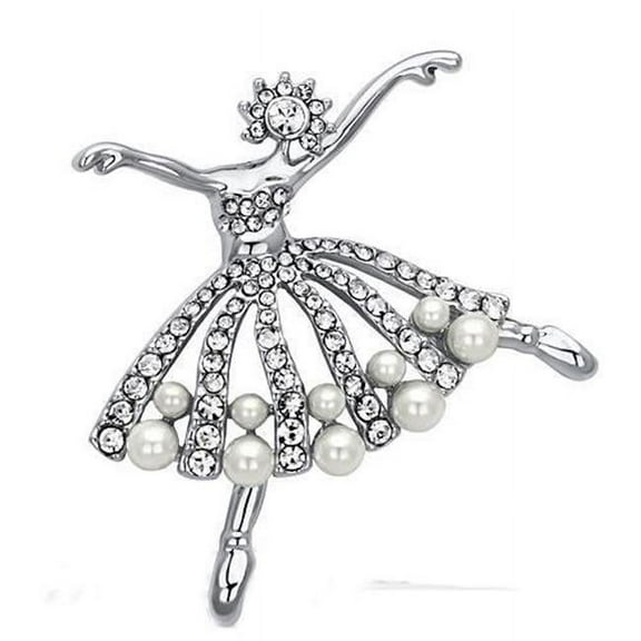 Women Imitation Rhodium White Metal Brooches with Synthetic in White