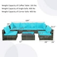 thumbnail image 4 of Costway 7PCS Patio Rattan Furniture Set Sectional Sofa Garden Turquoise Cushion, 4 of 11