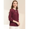 thumbnail image 4 of DARING DIVA Round Neck Keyhole Pleated Shirred Work Top M Wine Red, 4 of 6