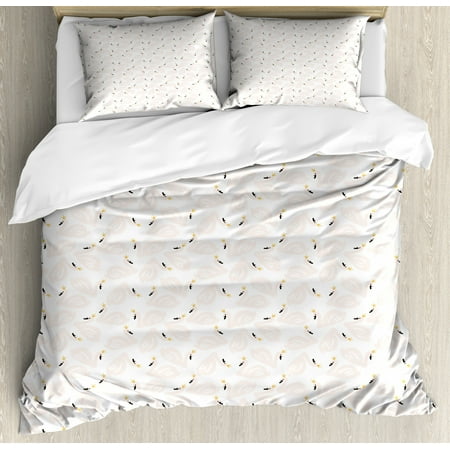 Swan Duvet Cover Set Childish Doodle Style Pastel Color Swan
