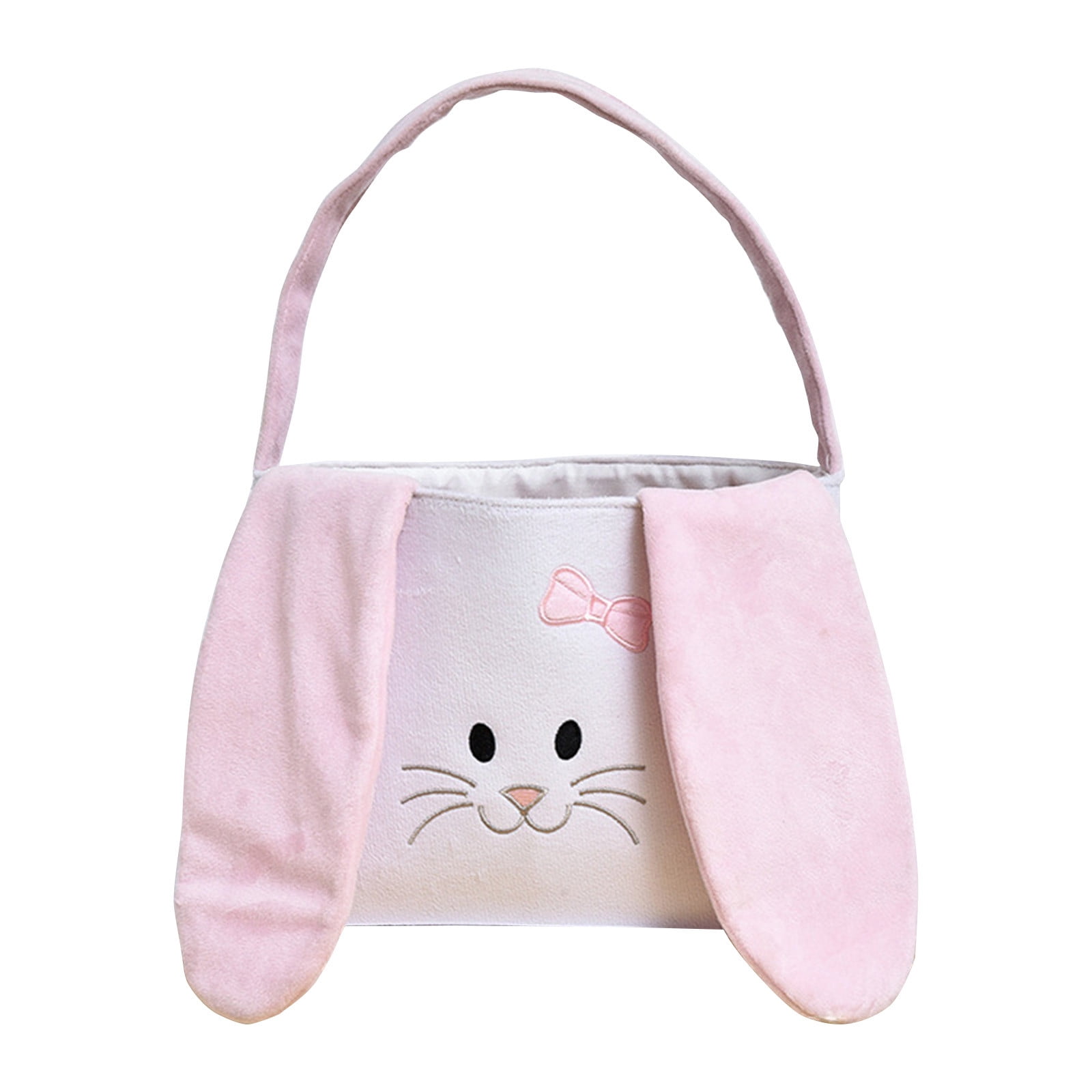 ToyKingdee Easter Basket Easter Bunny Basket, Cute Fluffy Bag with Foldable Ears, Plush Rabbit Tote Bags for Easter Egg Hunts Decorations Candy Gifts Storage
