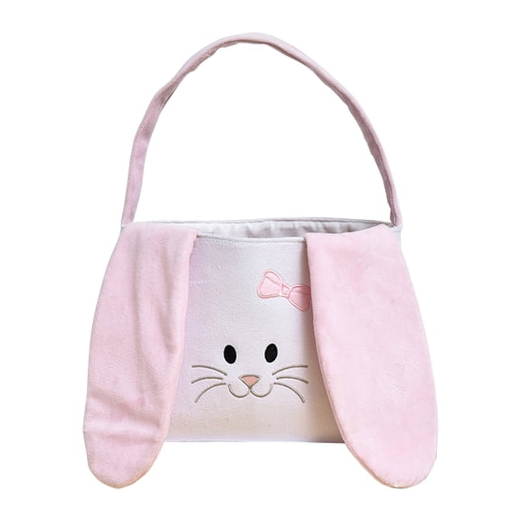 Hvmvliv Easter Basket Velvet Rabbits Ear Hand Basket, Cloth Easter Egg Decoration & Storage, Portable for Parties & Home Decor Pink