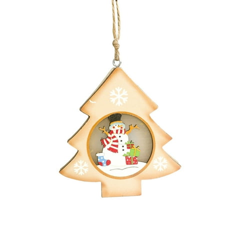 

ZHUASHUM Christmas Wood Painted Snowman Light Card Christmas Tree Light Small Pendant