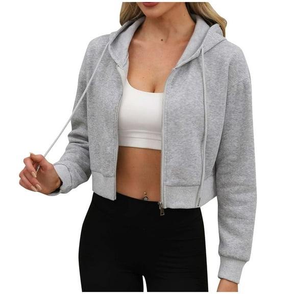 Maean Women Crop Sweatshirt Coats Hooded Loose Jackets Full Zip up Casual Comfy Gym Fall Outfits