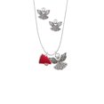 thumbnail image 2 of Delight Jewelry Silvertone Small Red Megaphone Silver tone Guardian Angel Charm Necklace and Stud Earrings, 2 of 4