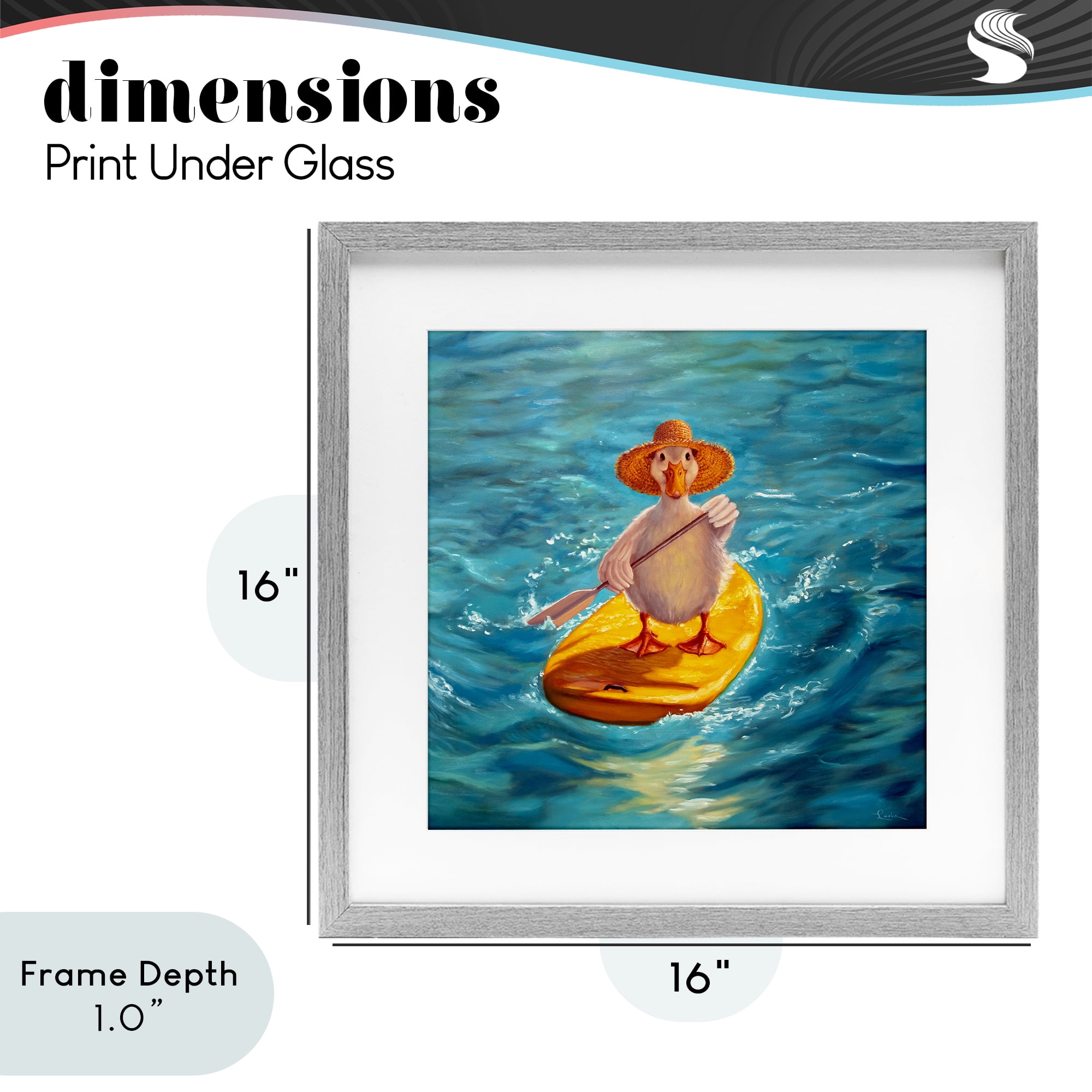 Stupell Industries The Paddler Duck with Straw Hat Gray Framed Print Under Glass, design by Lucia Heffernan