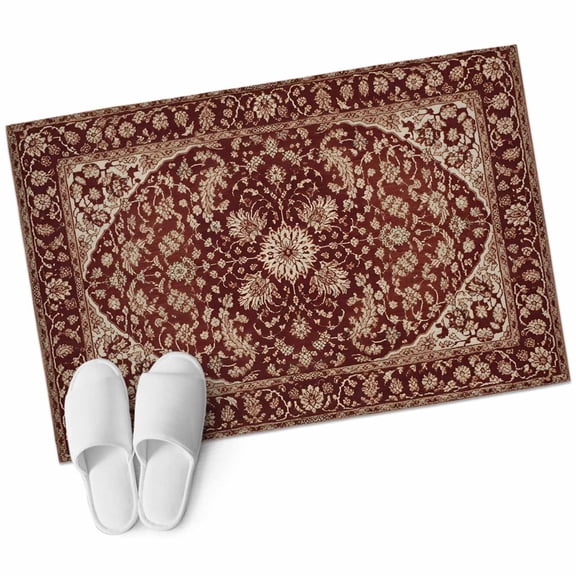 Bathroom Rugs 2x3 Ft, Brown Red Boho Non Slip Area Rugs for Kitchen Bedroom Entryway, Vintage Country Tribal Abstract Ethnic Washable Carpet Runner Rug Floor Mats for Bedroom Home Decor