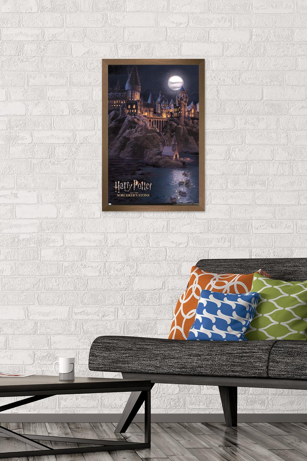 Harry Potter and the Sorcerer's Stone - Hogwarts at Night Wall Poster, 14.725" x 22.375", Framed