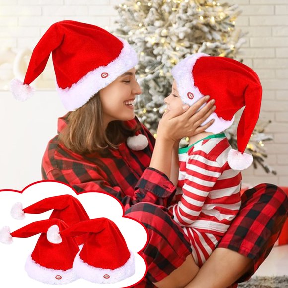 Boovnll Santa Hat, Christmas Hat Christmas Hat with Music Singing Dancing Swinging Hat 3Pc, Christmas Decorations, Christmas Hat, Santa Hats Adult