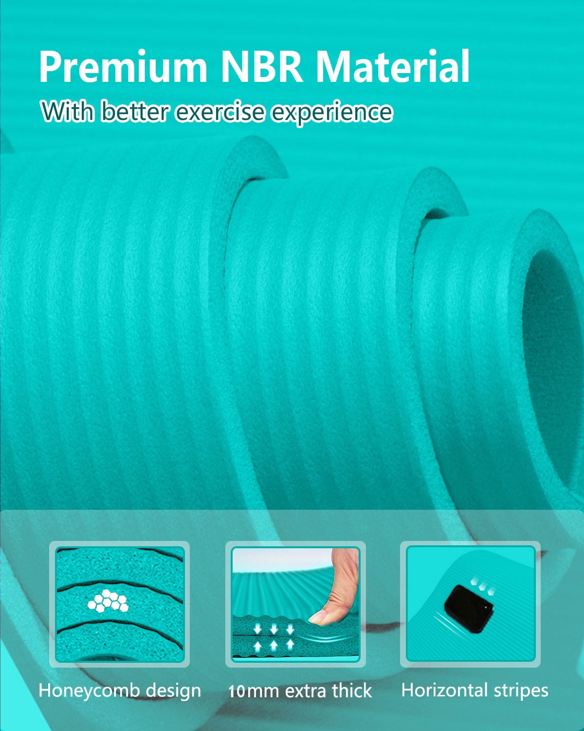 YR Large Yoga Mat 78"x35" Wide NBR Exercise Workout Mats for Home Gym Floor Fitness Pad, Thick 10mm Iceblue