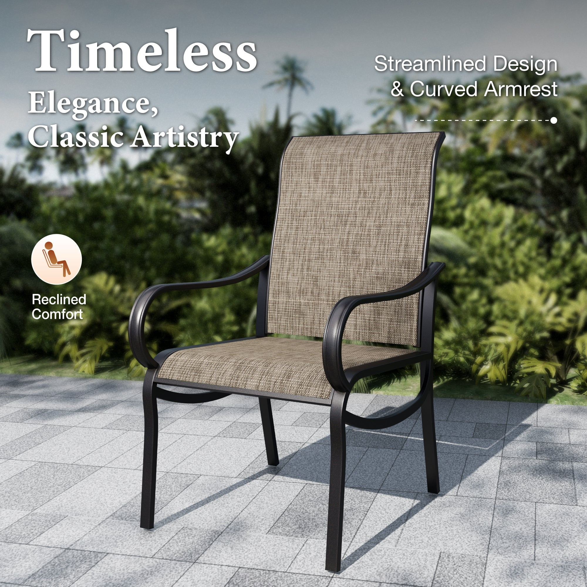 MF Studio 5-Piece Outdoor Patio Dining Set, 42" Wood-Grain Square Outdoor Patio Table and Textilene Chairs, Black & Brown-gray