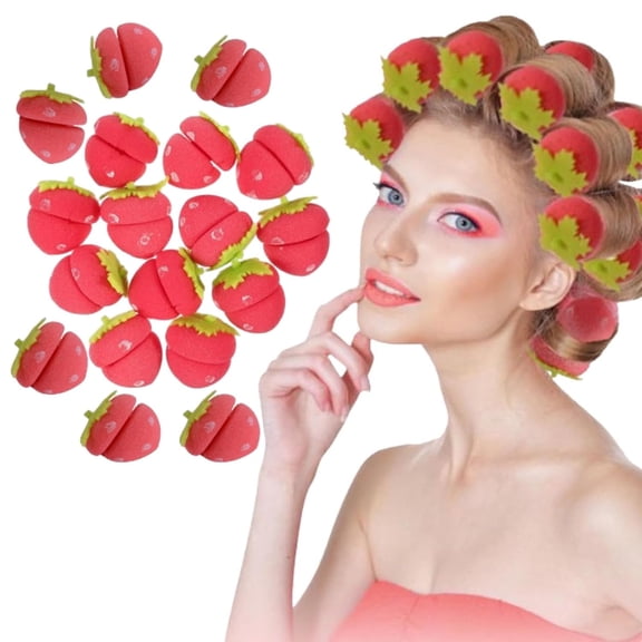 Strawberry Curlers,Heatless Hair Curler Easily Create Curly Hair without Damage,Cute Hair Rollers,You Can Sleep with Strawberry Hair Rollers(18 PCS)Q