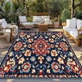 thumbnail image 2 of Red Blue Geometric Outdoor Rug 4x6 Ft - Reversible Patio Rug Outdoor Camping Rugs, Ethnic Vintage Southwest Floral Washable Indoor Outdoor Area Rugs, Non-Slip Outdoor Carpet Runner for Deck/Porch, 2 of 8