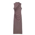 thumbnail image 6 of Women Elegant Sleeveless High Collar Long Dress Fashion Sexy Split Pleated Bodycon Dress Summer Sleeveless Going Out Clothes, 6 of 7