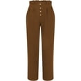 thumbnail image 4 of Fiaer,Linen Pants Women Straight Suit Pants Women's High Elastic Waisted Business Work Plus Size Buttons Decor Trousers Brown XL, 4 of 5
