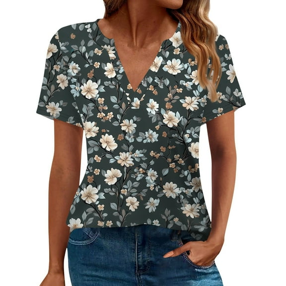 NAMTYQX Spring Blouses for Women 2025 Short Sleeve Lounge Loose Fitting Plus Size V Neck Trendy Soft Comfort Black Size M