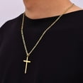 thumbnail image 3 of Gold Plated Cross Necklace for Men, Stainless Steel Mens Cross Necklaces with 3.5mm Figaro Chain, Pendant Chain 16-24 Inches, 3 of 16