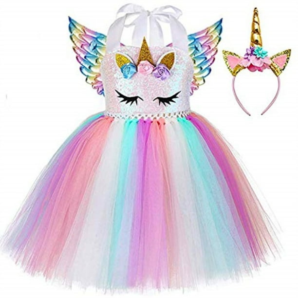 rainbow unicorn tutu dress for girls birthday party kids flowers sequin ...