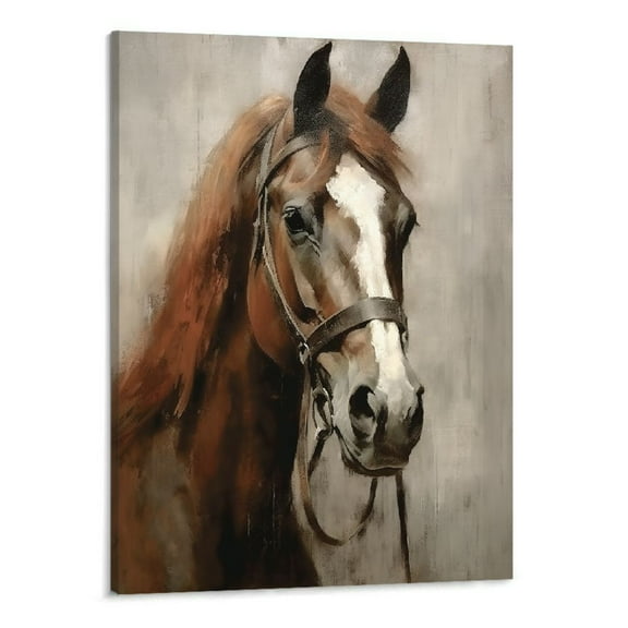 Creowell Vintage Horse Canvas Wall Art Brown Horse Canvas Pictures Wall Decor Farmhouse Animals Canvas Painting Rustic Artwork Canvas Prints Living Room Bedroom Bathroom Office Home Wall 16x20in