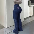 thumbnail image 2 of XUNKUSGA Womens Jeans Fashion Y2k Bowknot Embroidere Bell Bottom Jeans Comfortable Stretchy High Waisted Slim Womens Bootcut Jeans with Pockets S-16XL,Dark Blue, 2 of 9