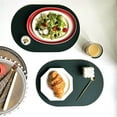 thumbnail image 3 of Juego de 4 manteles individuales ovalados de piel sintética, antideslizantes, impermeables, con posavasos, para cocina casera y restaurante, color verde y beige, 3 of 5