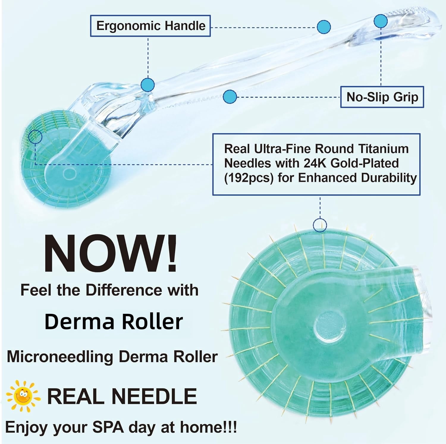 YJJSKEJI 192 Derma Roller REAL NEEDLES 0.25 mm Titanium Microneedling Roller for Face Body Beard for Women and Men, w/Storage Case