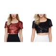 thumbnail image 1 of (2-Pack) Rinsvye Women O-Neck Extra Large Women Solid Sequins Short Sleeve Spandex T Shirts Short Navel Top Blouse Long Sleeve Rayon Tops for Women Tee, 1 of 9