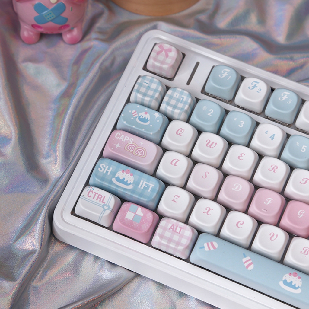 PBT Keycap Set 131 Keys with Cartoon Lovely Cake MOA Height Keycaps for Mechanical Keyboards