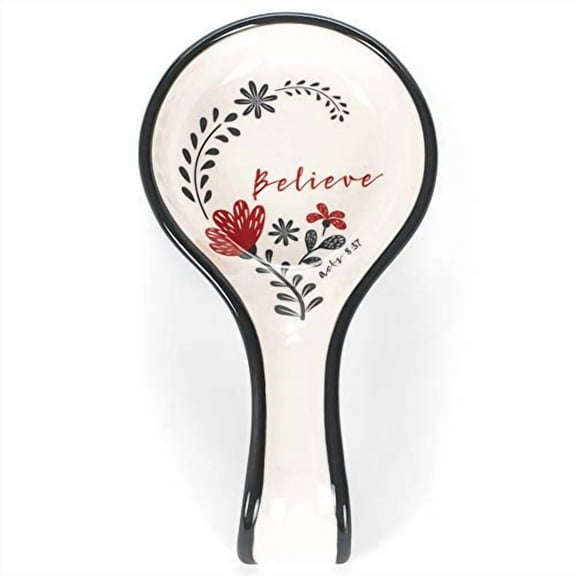 Believe Red Floral Scribbles 4.25 x 7.5 Stoneware Decorative Spoon Rest