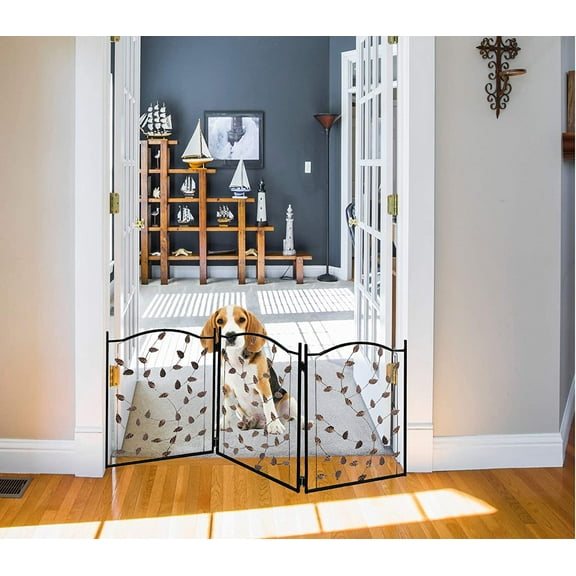 Zoogamo Leaf Design Metal Pet Gate, Indoor, Outdoor Dog Fence