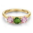 thumbnail image 3 of Gem Stone King 18K Yellow Gold Plated Silver Green Chrome Diopside and Pink Lab Grown Diamond Engagement Ring for Women | 1.50 Cttw | Round 5MM | Gemstone Birthstone | Size 8, 3 of 6